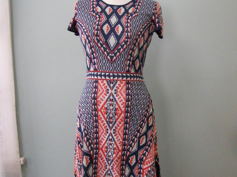 BCBG Max Azria Kayla Dress Geometric Knit Dress Size S Small Orange ...