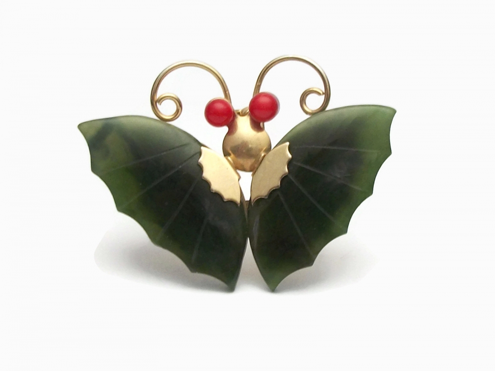 Vintage jade butterfly brooch online