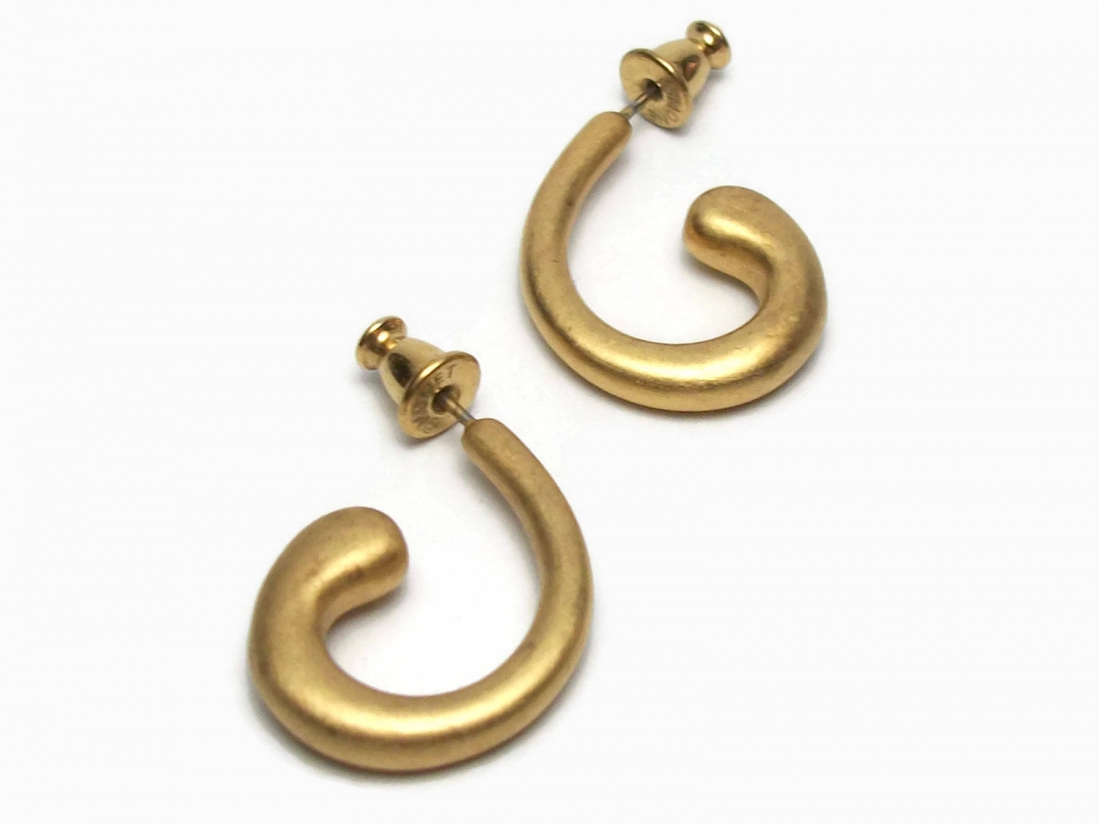 Vintage Gold Tone Curl Hoop Earrings Gold Swirl Hoop Surgical