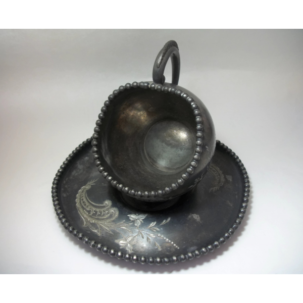 Antique Quadruple Silver Plate Teacup and Saucer James W Tufts Vintage Tea Cup