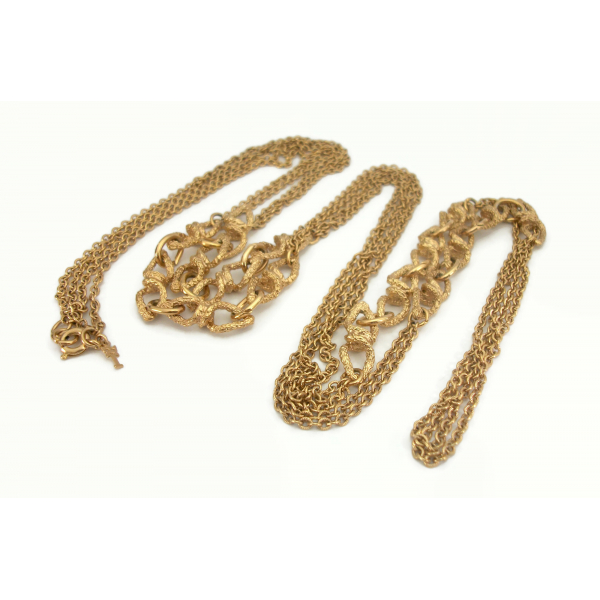 Vintage Crown Trifari Long Gold Chain Link Necklace Smooth and Textured Gold 56"