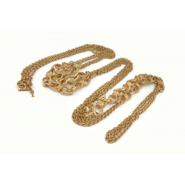 Vintage Crown Trifari Long 56" Gold Chain Link Necklace Smooth and Textured