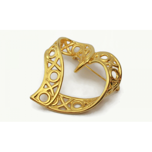 Vintage Anne Klein 3D Heart Shaped Ribbon Brooch XOXO Valentine's Day Lapel Pin