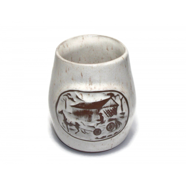Onion River Pottery Covered Bridge Horse and Buggy Small Ceramic Vessel Vase
