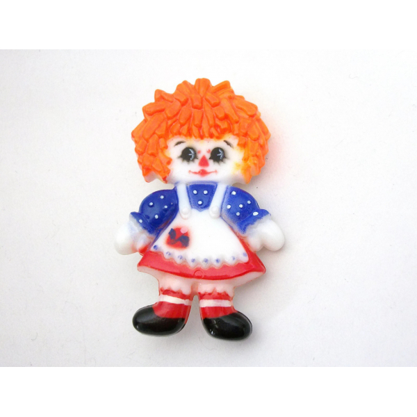 Vintage Raggedy Ann Doll Plastic Brooch Novelty Pin Signed Hallmark The Bobbs Me
