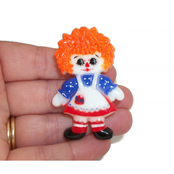 Vintage Raggedy Ann Doll Plastic Brooch Novelty Pin Signed Hallmark The Bobbs Me