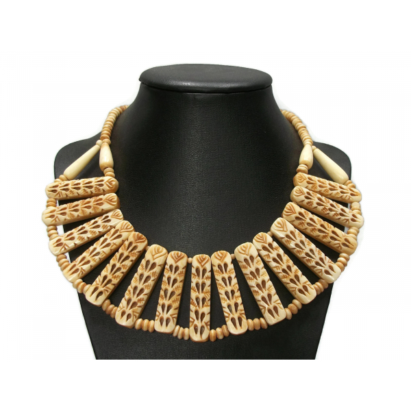 Carved Ox Bone Statement Necklace Bib Necklace Hand Carved Statement Piece