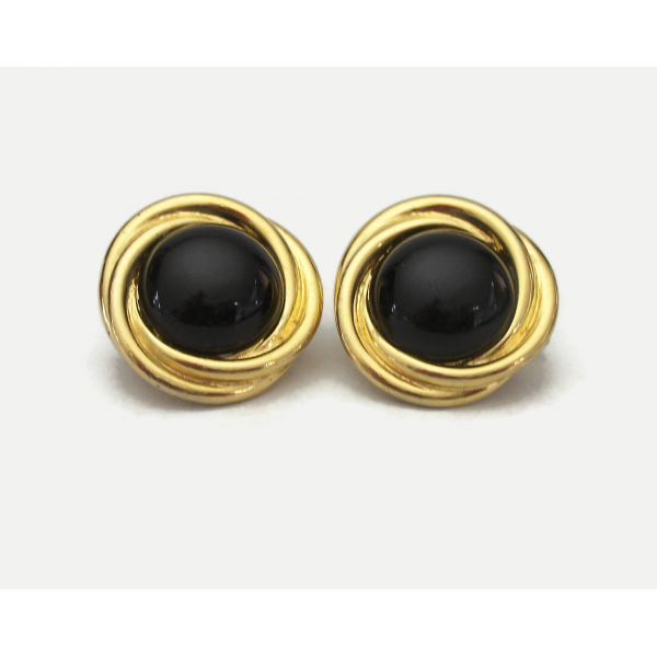 Vintage Trifari Black and Gold Clip on Earrings Signed Trifari Jewelry