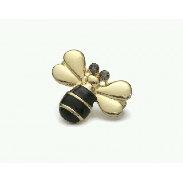 Vintage Gold and Black Enamel Bee Brooch Small Bumblebee Pin