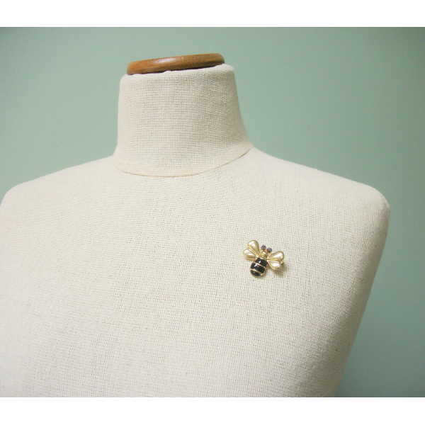 Vintage Gold and Black Enamel Bee Brooch Small Bumblebee Pin Lapel Pin
