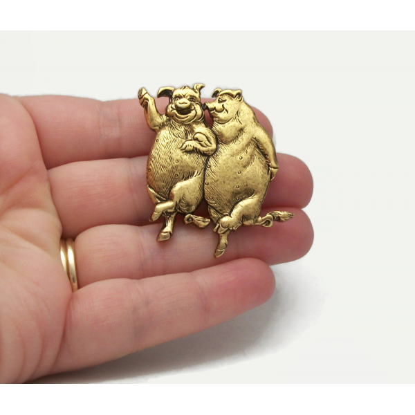 Vintage Pig Brooch Gold Museum of Fine Arts MFA C&C Dancing Standing Pigs Pin
