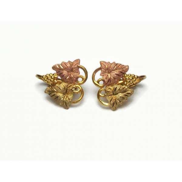 Vintage Black Hills Gold 10K and 1/20 12K GF Grape Leaf Clip on Earrings