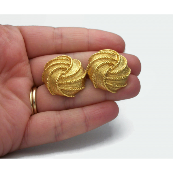 Napier Gold Earrings Clip on Textured Pinwheel Design