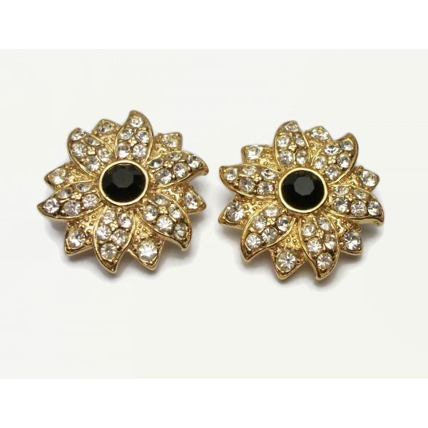 Large pave rhinestone floral wedding earrings