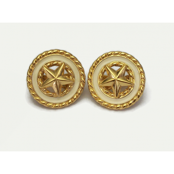 Monet white and gold round star clip on earrings