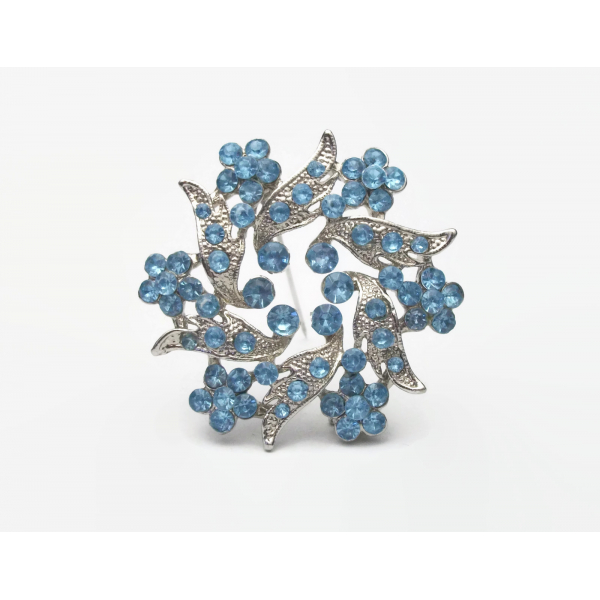 Vintage Silver and Blue Rhinestone Floral Wreath Brooch Pin March Birthstone