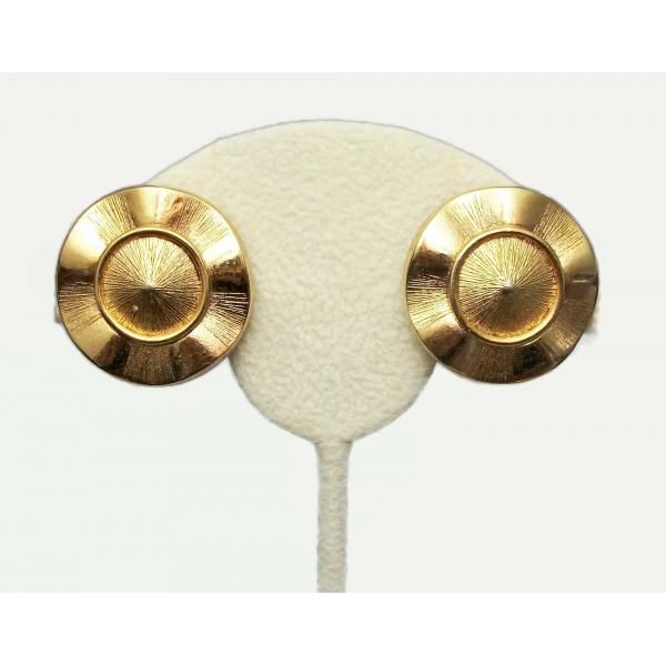 Vintage Crown Trifari Gold Clip on Earrings Wavy Round Textured Gold Jewelry