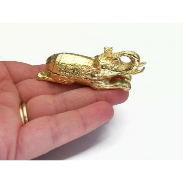 Vintage Miniature Gold Metal Elephant Trinket Box Novelty Tiny Decorative Box