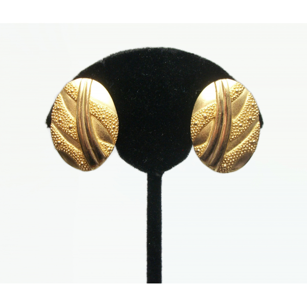 Vintage Textured Gold Monet Earrings Clip on Earrings Oval
