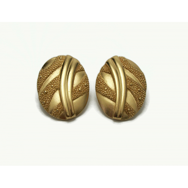 Vintage Textured Gold Monet Clip on Earrings Oval