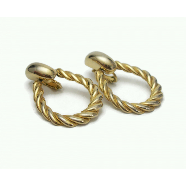 Vintage Gold Hoop Doorknocker Clip on Earrings Rope Twist Hoop Earrings