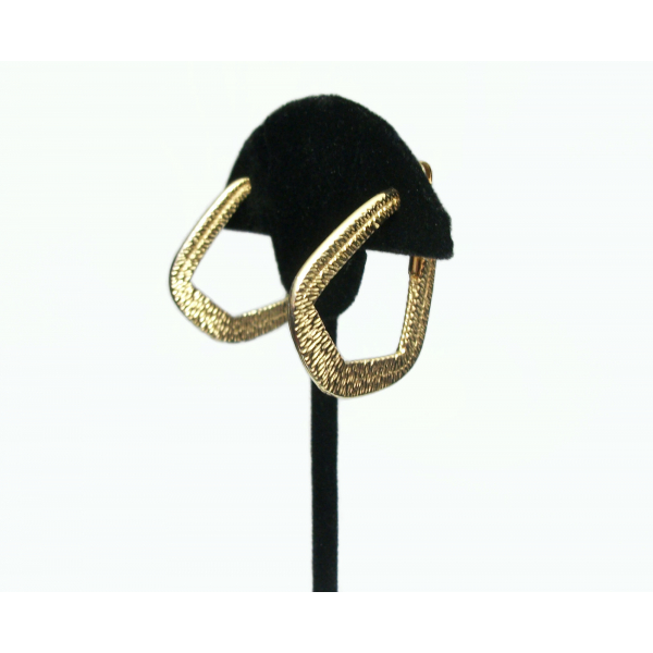 Vintage Gold Hoop Clip on Earrings Unique Shape