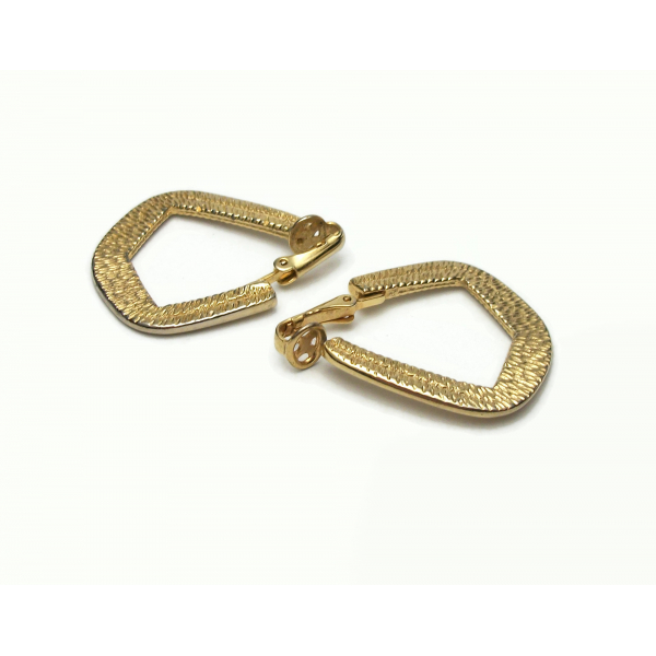 Vintage Gold Hoop Clip on Earrings Unique Shape