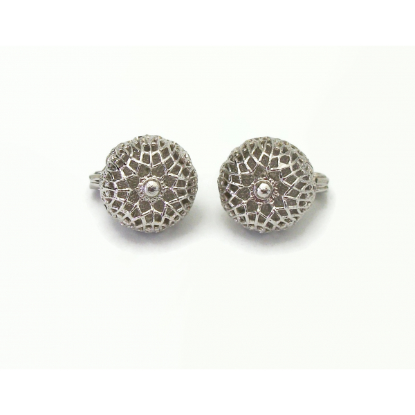 Vintage Monet Silver Filigree Clip on Earrings 1/2 inch diameter Button Earrings