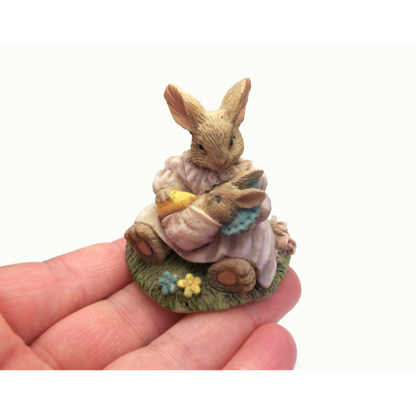 Bunny Rabbit and Baby Figurine Miniature Collectible Easter Decoration Decor
