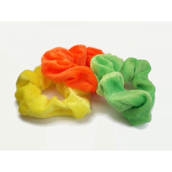 Velvet Hair Scrunchy Set of Three Scrunchies Summer Orange Yellow LIme Green