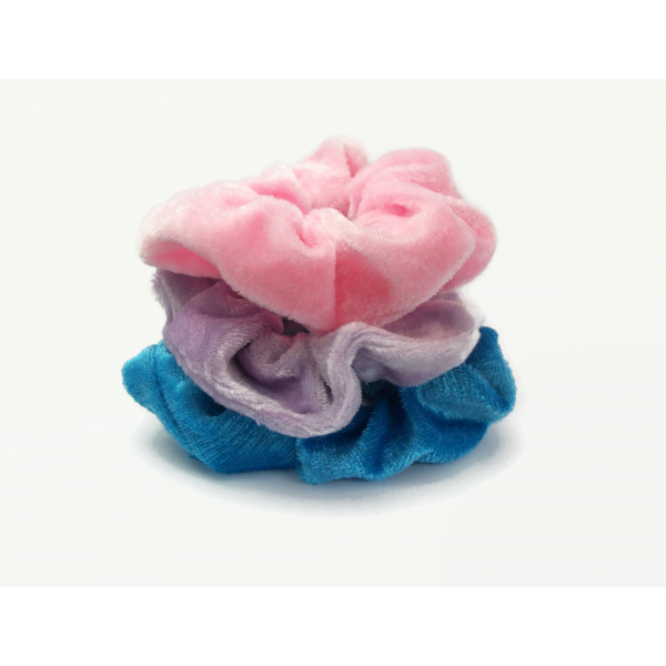Velvet Hair Scrunchy Set of Three Scrunchies Pink Blue Lavender Purple