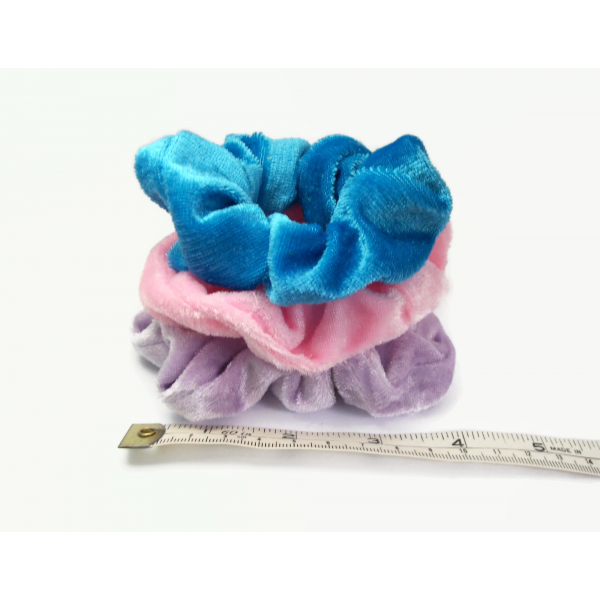 Velvet Hair Scrunchy Set of Three Scrunchies Summer Pink Blue Lavender Ponytail