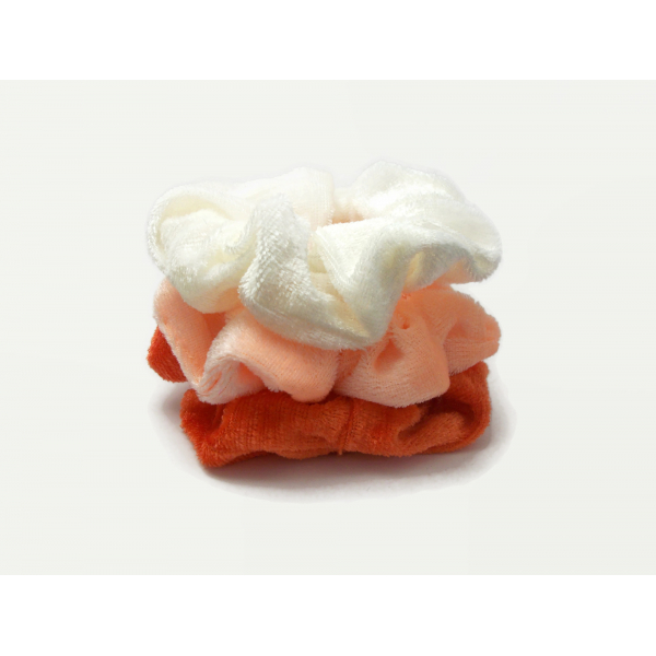 Velvet Hair Scrunchy Set of Three Scrunchies Summer White Peach Orange