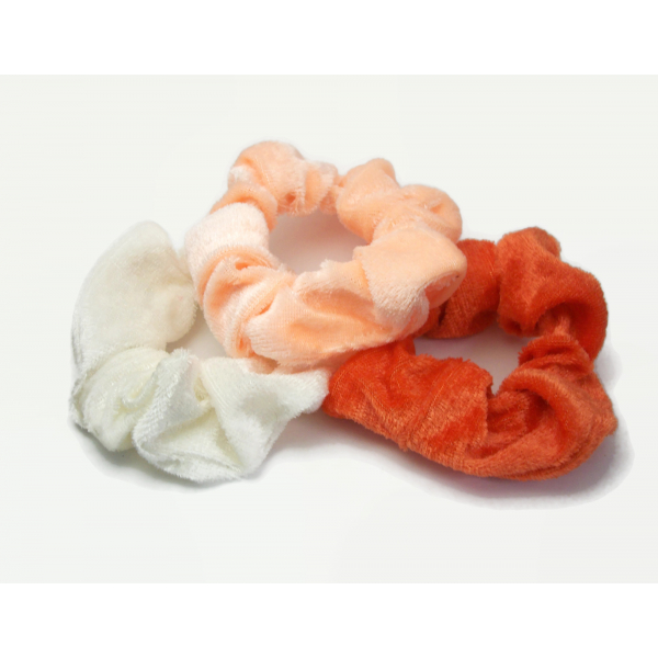 Velvet Hair Scrunchy Set of Three Scrunchies Creamsicle Pack White Peach Orange
