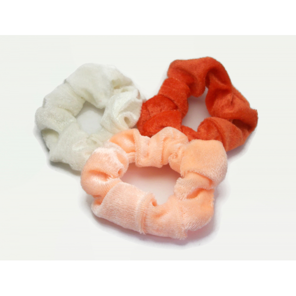 Velvet Hair Scrunchy Set of Three Scrunchies Summer Pack White Peach Orange