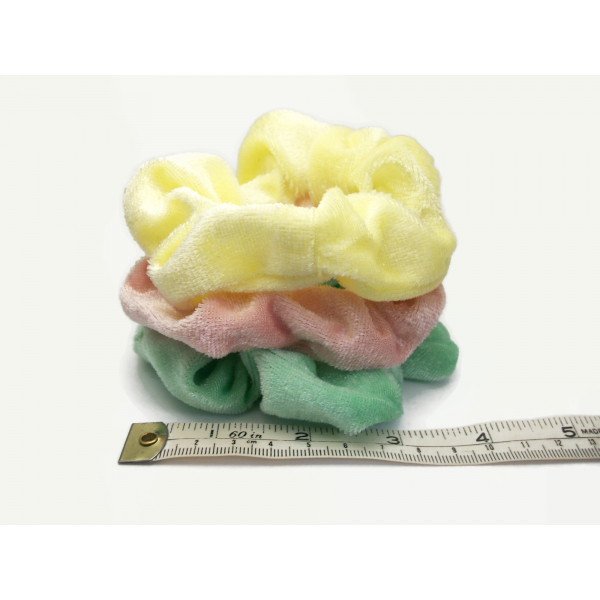 Velvet Hair Scrunchy Set of Three Scrunchies Summer Pack Pink Green Yellow