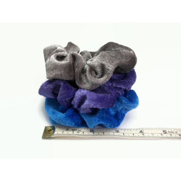 Velvet Hair Scrunchie Set of Three Scrunchies Blue Purple Warm Grey