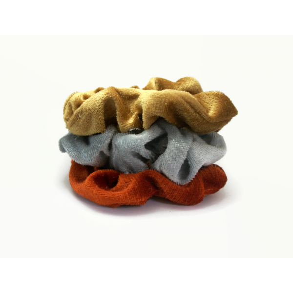 Velvet Hair Scrunchie Set of Three Scrunchies Silver Gold Copper Metallic Colors