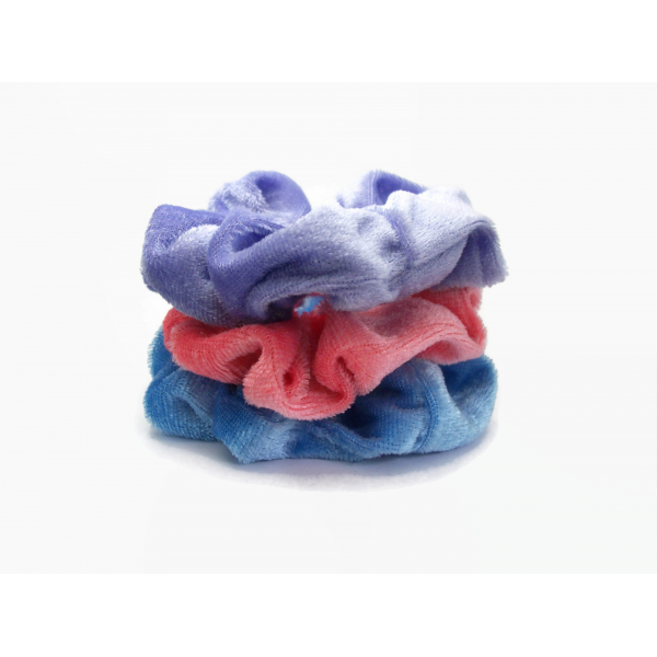 Velvet Hair Scrunchie Set of Three Scrunchies Pink Blue Purple Scrunchy Pack