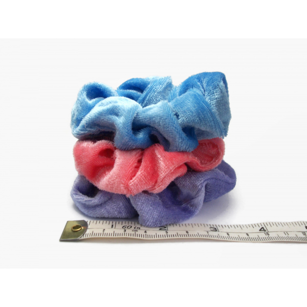 Velvet Hair Scrunchie Set of Three Scrunchies Pink Blue Purple Scrunchy Pack