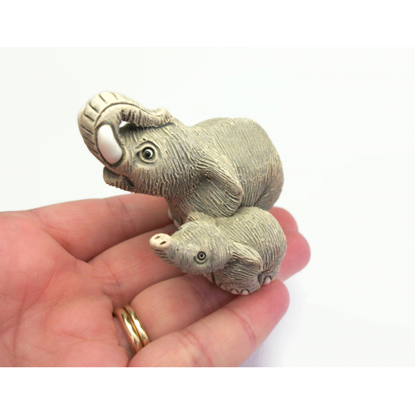 elephant and baby clay figurine miniature by COAD made in Peru