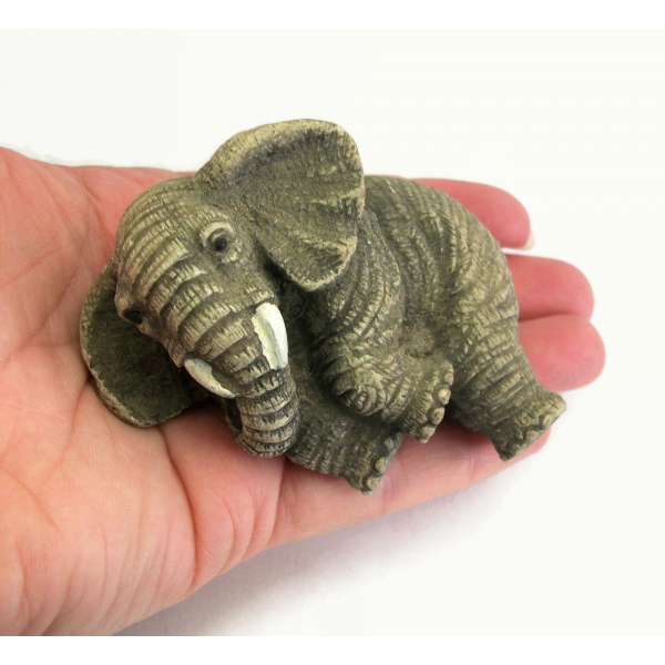 Vintage Elephant Figurine by Chinese Artist Jaimy Relaxing Elephant Lying Down