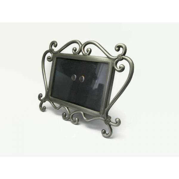 Vintage Pewter Picture Frame for 3"x2" Photo Wallet Size Tabletop Easel Back