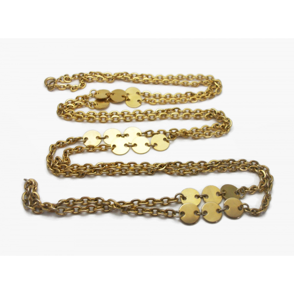 Extra Long Gold Chain Necklace with Small Round Gold Circles Discs