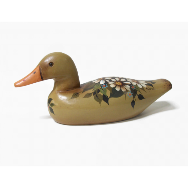 Vintage Hand Painted Wood Duck Decoy Folk Art Tole Style Painting Wooden Decor