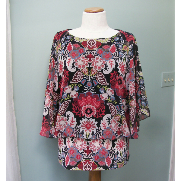 Coco Bianco Women's Blouson Shirt Blouse Floral Kimono Sleeves Size Medium M Med