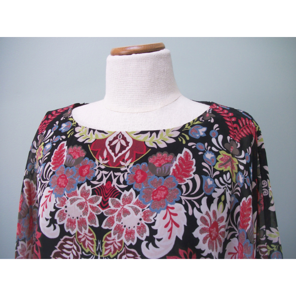 Coco Bianco Women's Blouson Shirt Blouse Floral Kimono Sleeves Size M Flowy