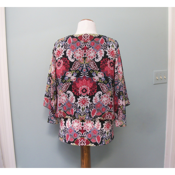 Coco Bianco Women's Blouson Shirt Blouse Floral Kimono Sleeves Size ...