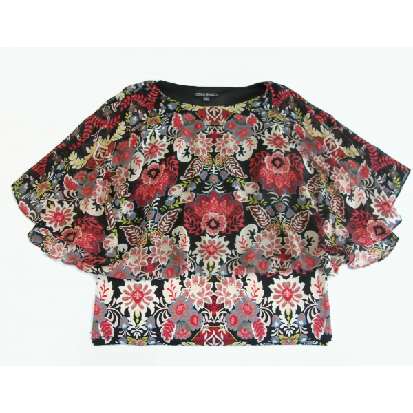 Coco Bianco Women's Blouson Shirt Blouse Floral Kimono Sleeves Size Medium M