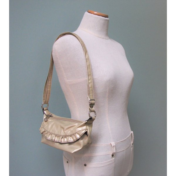 Rosetti Small Gold Purse with Ruffle Handbag Shoulder or Crossbody Bag